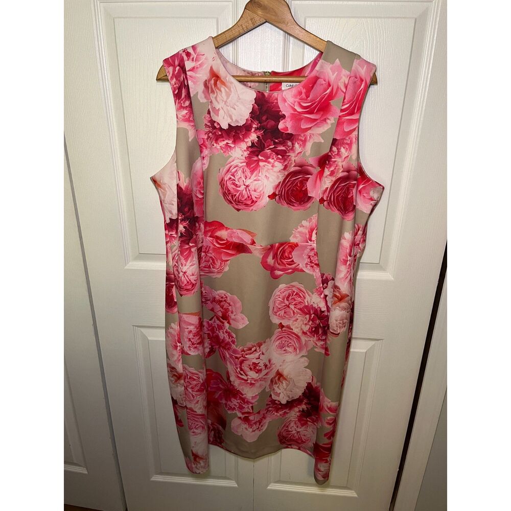 Calvin Klein Floral Sheath Dress Plus Size 22W Pink Beige Midi